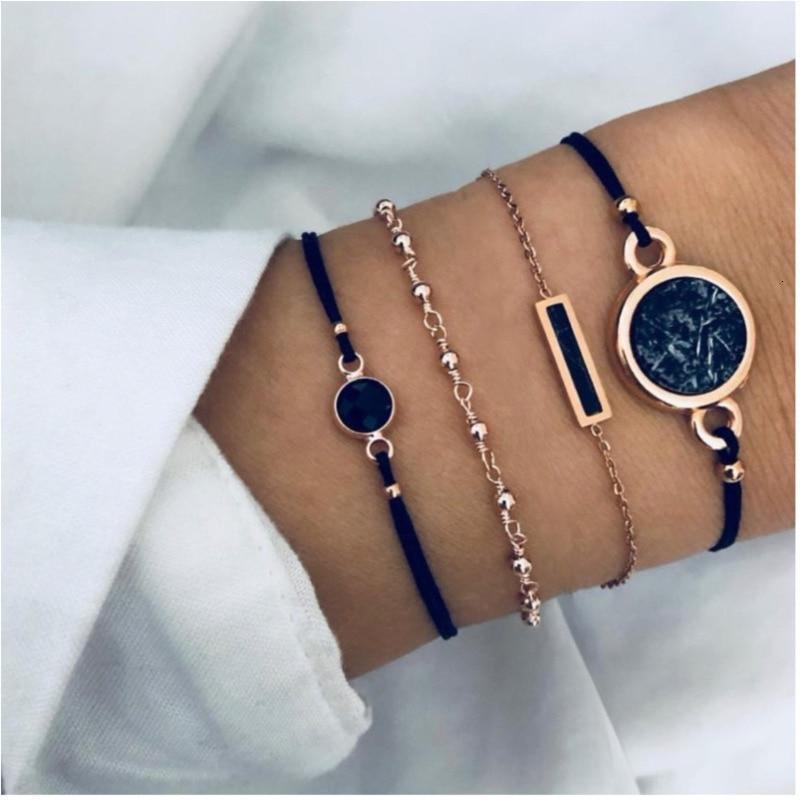 Boho Rose Map Bracelets & Bangles for Women Bohemian Round Charm Bracelet Set Fashion Multilayer Accessories Luxury Jewelry