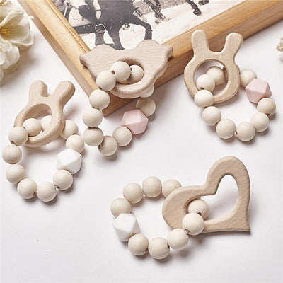 Modern Baby Silicone Wooden Nursing Bracelets Wood Teether Silicone Beads Teething Wood Rattles Toys for Baby