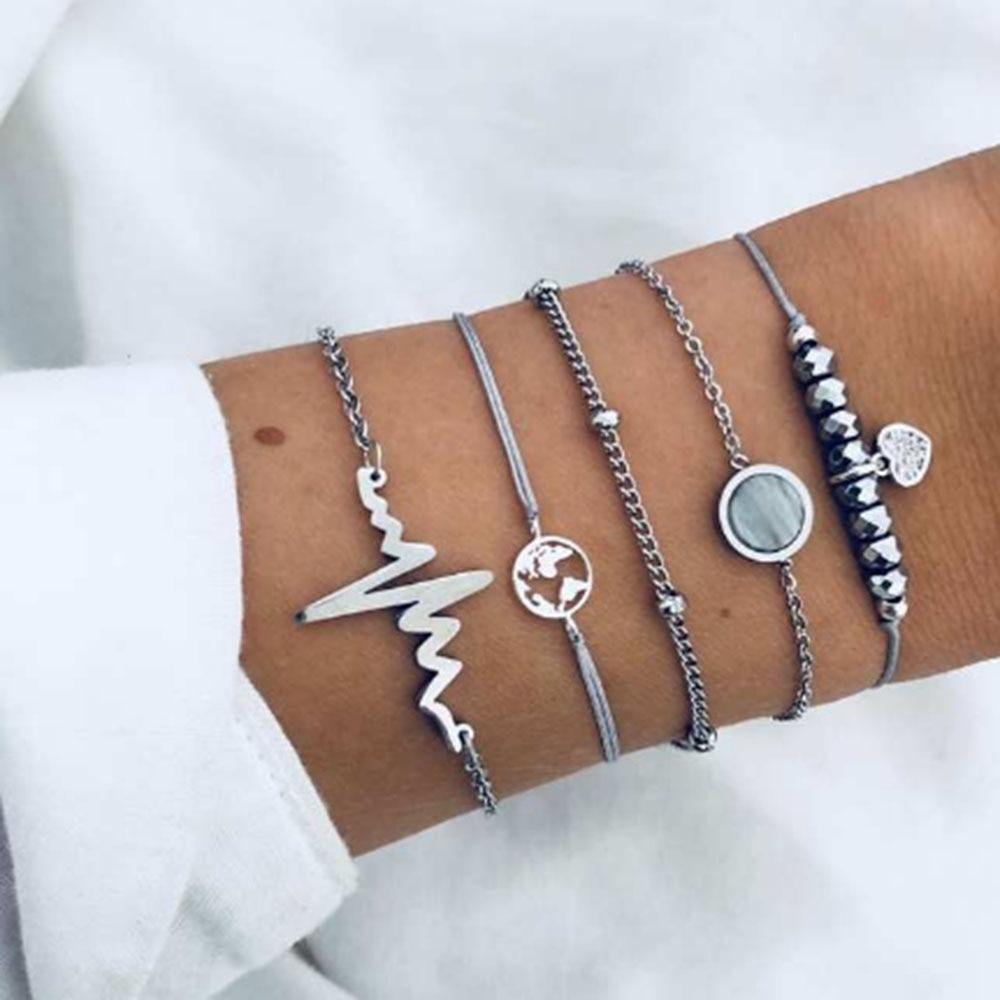 Fashion Bohemia Leaf Round Knot Cuff Bangle Gold Chain Charm Bracelet for Women Simple Geometric Bracelets Luxury Jewelry