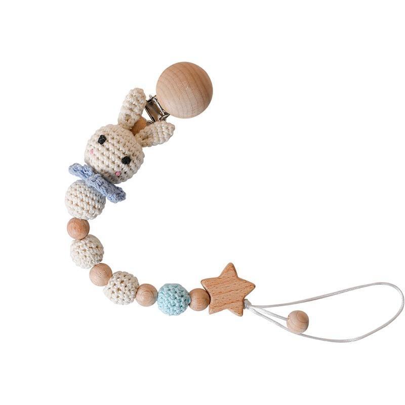 Modern Handmade Pacifier Chain Baby Teething Chains Crochet Rabbit Panda Beads Wooden Clips Wood Tiny Rod For Kids