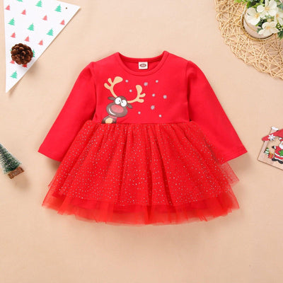 New Princess Baby Kids Girls Christmas Solid Deer Tutu Skirt Dress Unique Design Perfect Gift