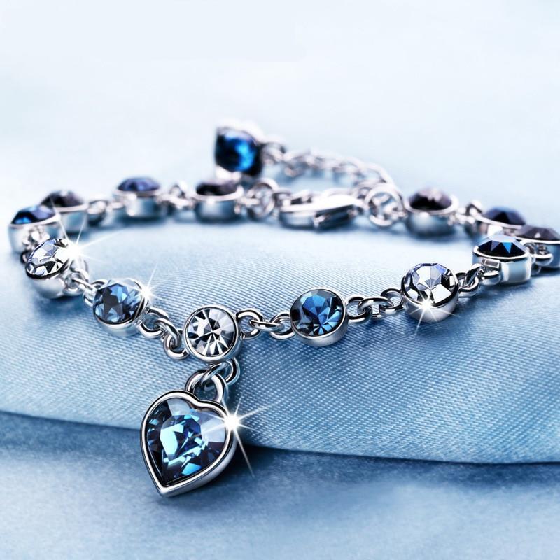 Modern Genuine 925 Sterling Silver Heart Elegant Luxury Bracelets For Women Blue Sapphire Tanzanite Chain Bracelet Trendy Wedding Gift Fine Jewelry