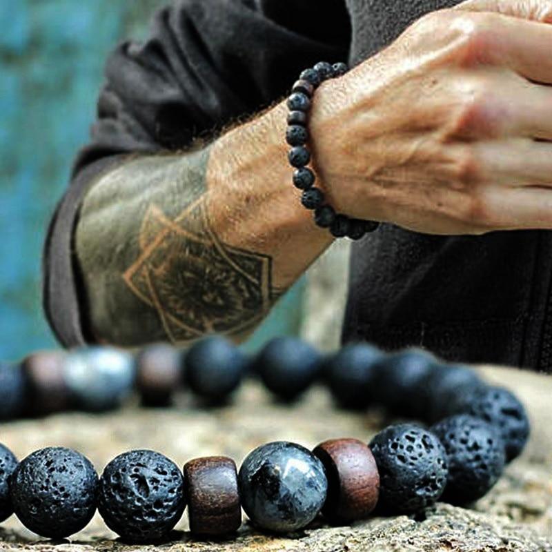 Lava Stone Men Wrist Bracelet Natural Moonstone Bead Tibetan Chakra Diffuser Bracelets For Men Jewelry Cool Gifts