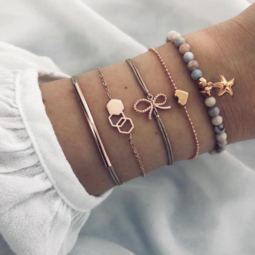 Boho Rose Map Bracelets & Bangles for Women Bohemian Round Charm Bracelet Set Fashion Multilayer Accessories Luxury Jewelry