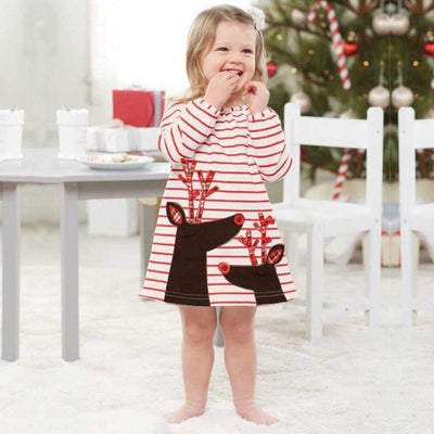 Baby Girl Princess Dress Toddler Kids Stripe Christmas Cartoon Deer Outfits Unique Design