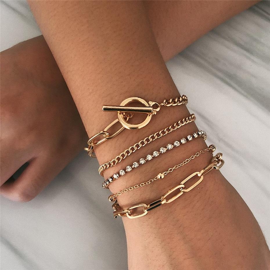 Bohemian Geometric Crystal Multi Layer Bracelets Bangles Charm Adjustable Lasso Bracelet Set For Women Luxury Jewelry Gifts