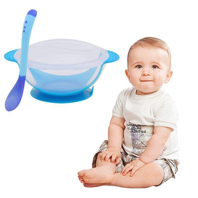 4 Color Advanced Silicone Feeding Spoon Temperature Sensing Weaning Soft Head Spoons for 4-24 Months Baby And Spoon and Bowl Set