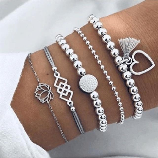 Boho Rose Map Bracelets & Bangles for Women Bohemian Round Charm Bracelet Set Fashion Multilayer Accessories Luxury Jewelry