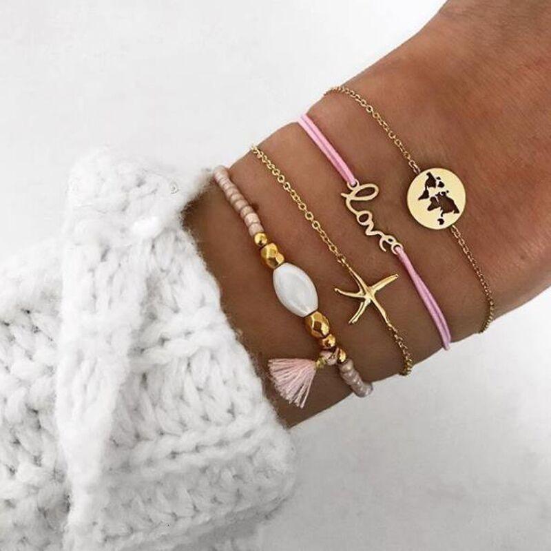 Boho Rose Map Bracelets & Bangles for Women Bohemian Round Charm Bracelet Set Fashion Multilayer Accessories Luxury Jewelry
