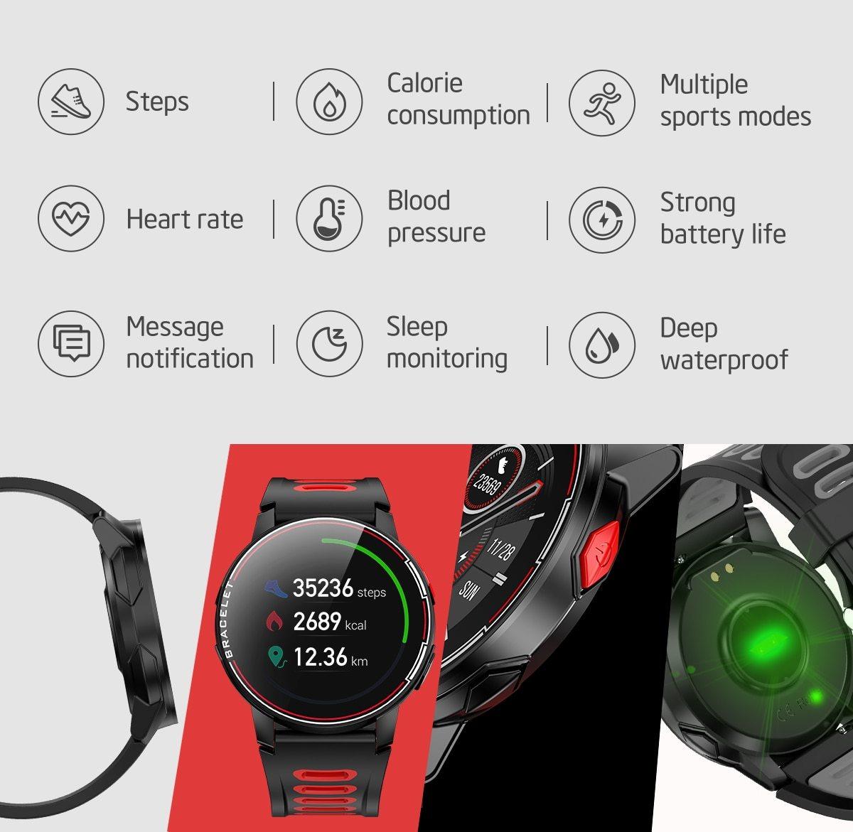 New Proffesional Smart Watch With IP68 Waterproof Protection Sport Men Women Bluetooth Smartwatch Fitness Tracker Heart Rate Monitor For Android IOS