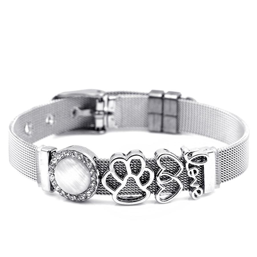 Two-tone Stainless Steel Bracelets For Women Men Golden Love Heart Beaded Ribbon Bracelet & Bangle Gifts