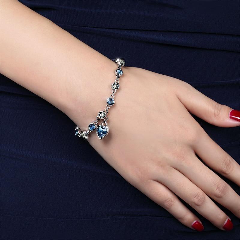 Modern Genuine 925 Sterling Silver Heart Elegant Luxury Bracelets For Women Blue Sapphire Tanzanite Chain Bracelet Trendy Wedding Gift Fine Jewelry