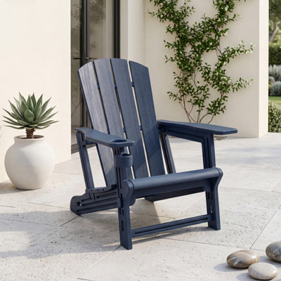 HDPE Adirondack Chairs with Realistic Wood Grain for Backyard Lawn-Blue
