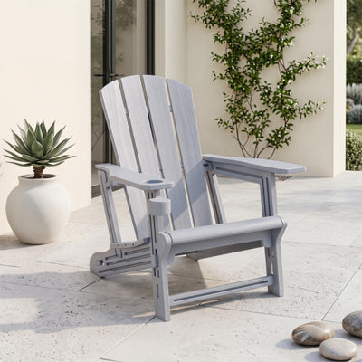 HDPE Adirondack Chairs with Realistic Wood Grain for Backyard Lawn-Gray