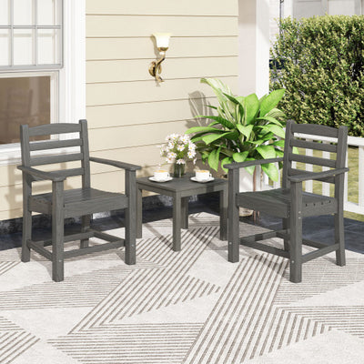 HDPE All Weather Patio Dining Chairs Set of 2 with Wide Armrests-Gray