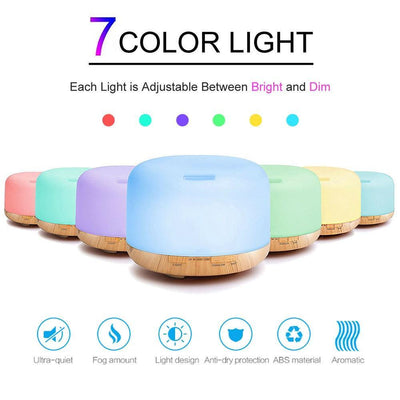 Air Humidifier Essential oil diffuser 300ML 500ML Ultrasonic Cool Mist Maker Fogger Humidifier LED Lamp Aroma Diffuser Electric Aromatherapy Diffuser umidifier Aroma Essential Oil Diffuser with 4 Timers 2 Misting Modes Waterless Auto Off