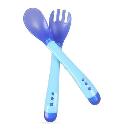 1 Set Children Kids Tableware Temperature Silicone Soft Spoon Fork Cutlery Feeding Dish Infant Boys and Girls Unique Baby Feeding Tool