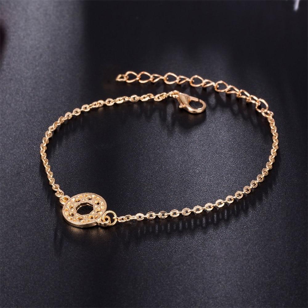 Fashion Bohemia Leaf Round Knot Cuff Bangle Gold Chain Charm Bracelet for Women Simple Geometric Bracelets Luxury Jewelry