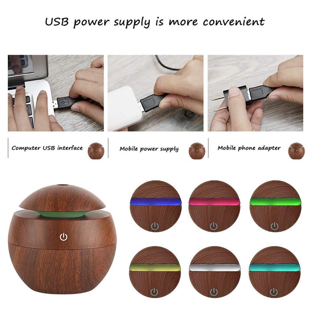 130ML USB Aroma Diffuser Ultrasonic Cool Mist Humidifier Air 7 Color Change LED Night Light For Office Home