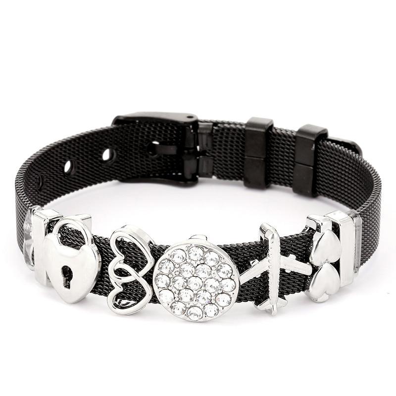 Two-tone Stainless Steel Bracelets For Women Men Golden Love Heart Beaded Ribbon Bracelet & Bangle Gifts
