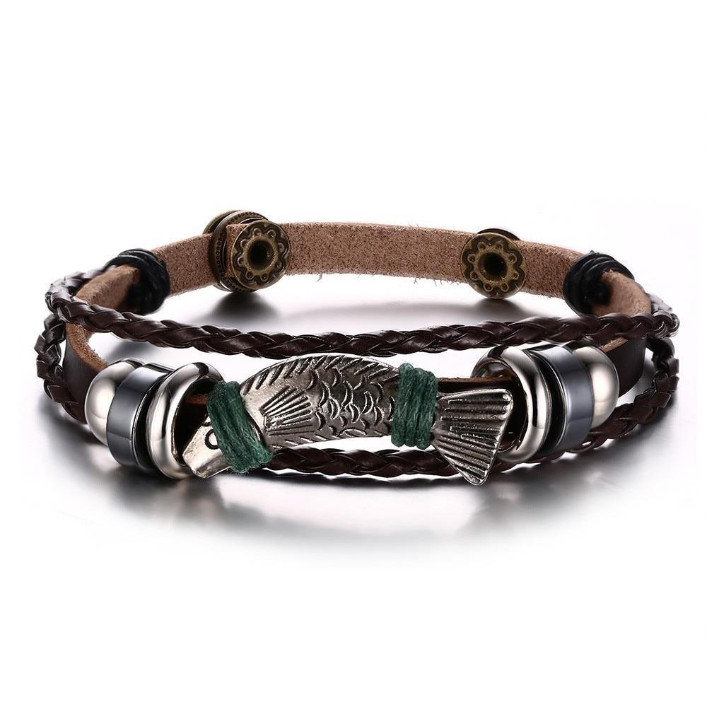 Lucky Vintage Men's Leather Bracelet Playing Cards Charm Multilayer Braided Men and Women Gift
