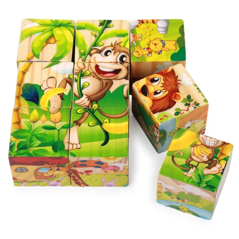 1Set Nine Blocks Six-sided 3D Wooden Cube Puzzle Toys For Children Kids Educational Toys Funny Games