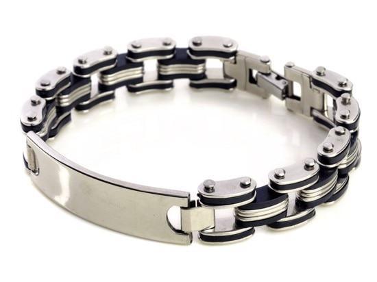 Men Stainless Steel Link Chain Bracelets & Bangles Men's Cuff Wristband Biker Motorcycle Black Silicone Bracelet