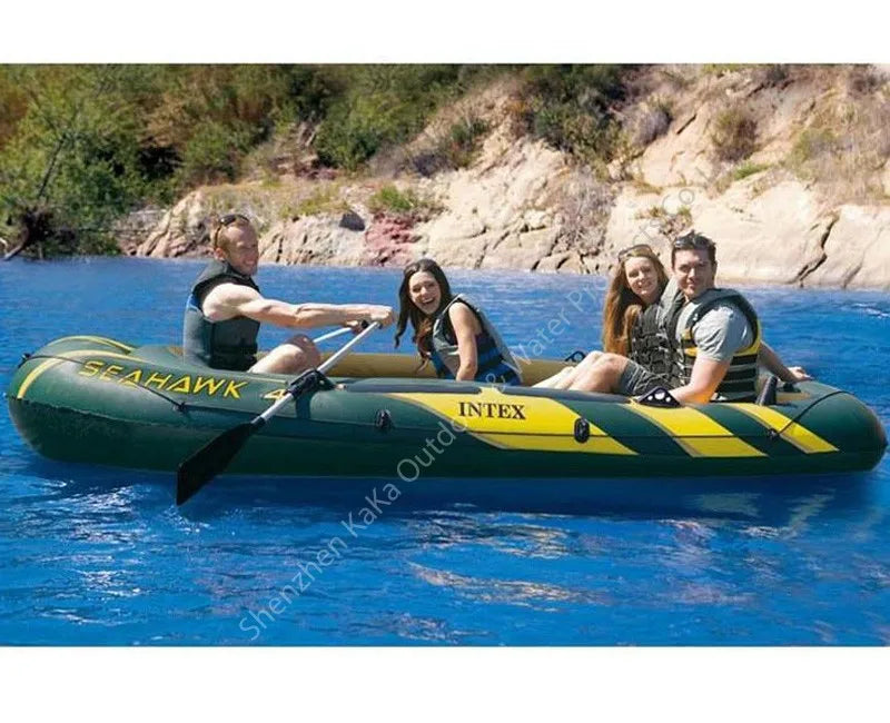 Intex seahawk 4 person 351x145x48cm pvc inflatable boat pvc sport fishing boat 68351 aluminium paddle pump dinghy raft A06007