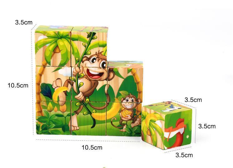 1Set Nine Blocks Six-sided 3D Wooden Cube Puzzle Toys For Children Kids Educational Toys Funny Games
