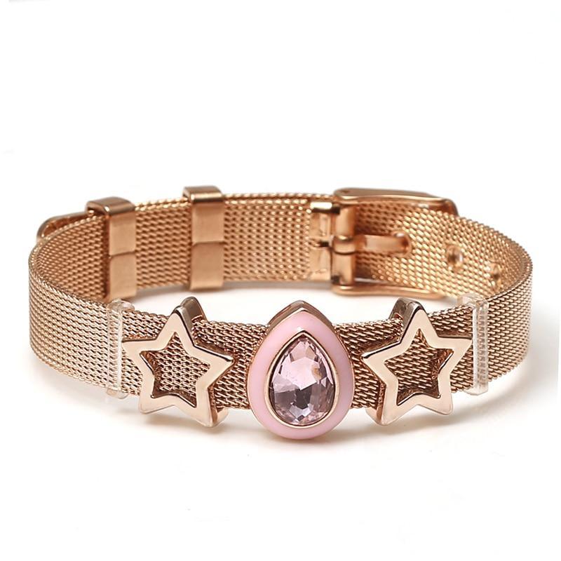Two-tone Stainless Steel Bracelets For Women Men Golden Love Heart Beaded Ribbon Bracelet & Bangle Gifts