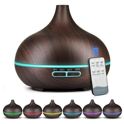 550ml Aroma Air Humidifier Essential Oil Diffuser Aromatherapy Electric Ultrasonic cool Mist Maker for Office Home Bedroom Living Room Study Yoga Spa - Wood Grain, 7 Colors LED Light