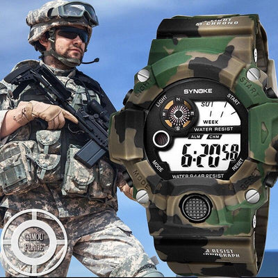 Shock Military Army Mens Watch In Camouflage Style With LED Digital Back Light With Luminous Effect