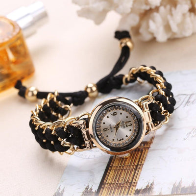 Women Handmade Bracelet Watches Rope Beads Knitting Adjustable Wristwatches Gift For Women and Lady and Girls