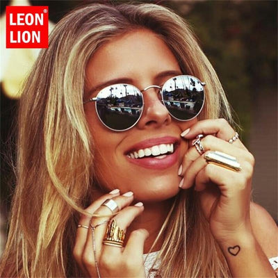 Leon Elegant Unisex Woman and Man Classic Round Sunglasses Designer Glasses Lady Round Luxury Retro Sunglasses With Vintage Mirror Oculos De Sol Gafas