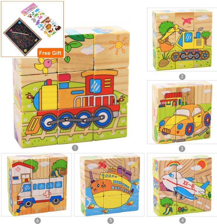 1Set Nine Blocks Six-sided 3D Wooden Cube Puzzle Toys For Children Kids Educational Toys Funny Games