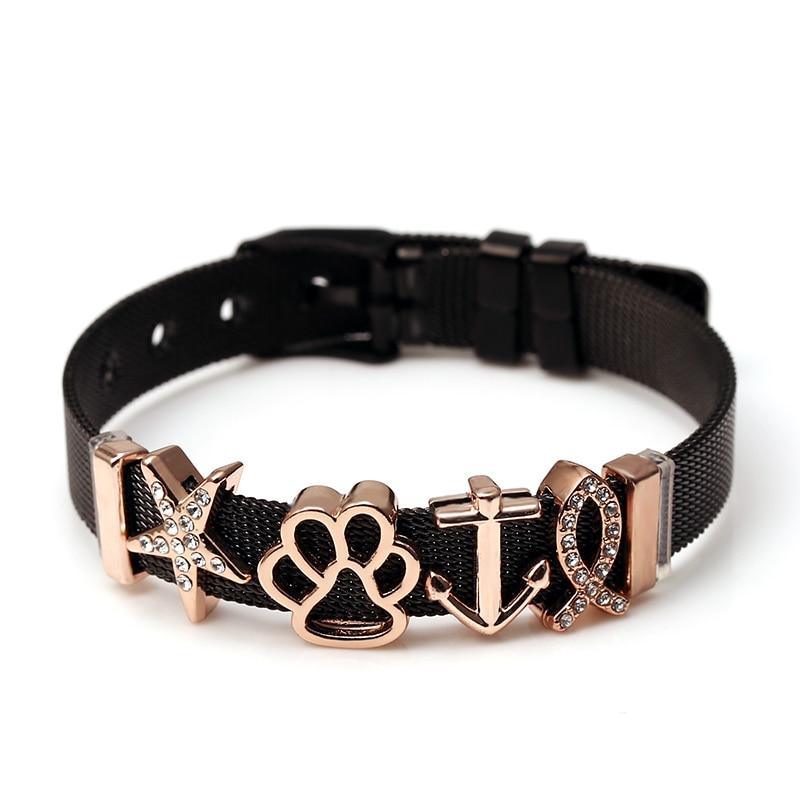 Two-tone Stainless Steel Bracelets For Women Men Golden Love Heart Beaded Ribbon Bracelet & Bangle Gifts