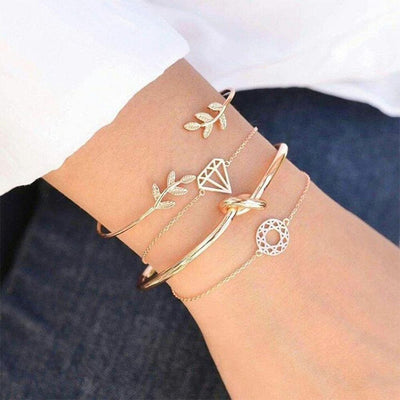Fashion Bohemia Leaf Round Knot Cuff Bangle Gold Chain Charm Bracelet for Women Simple Geometric Bracelets Luxury Jewelry