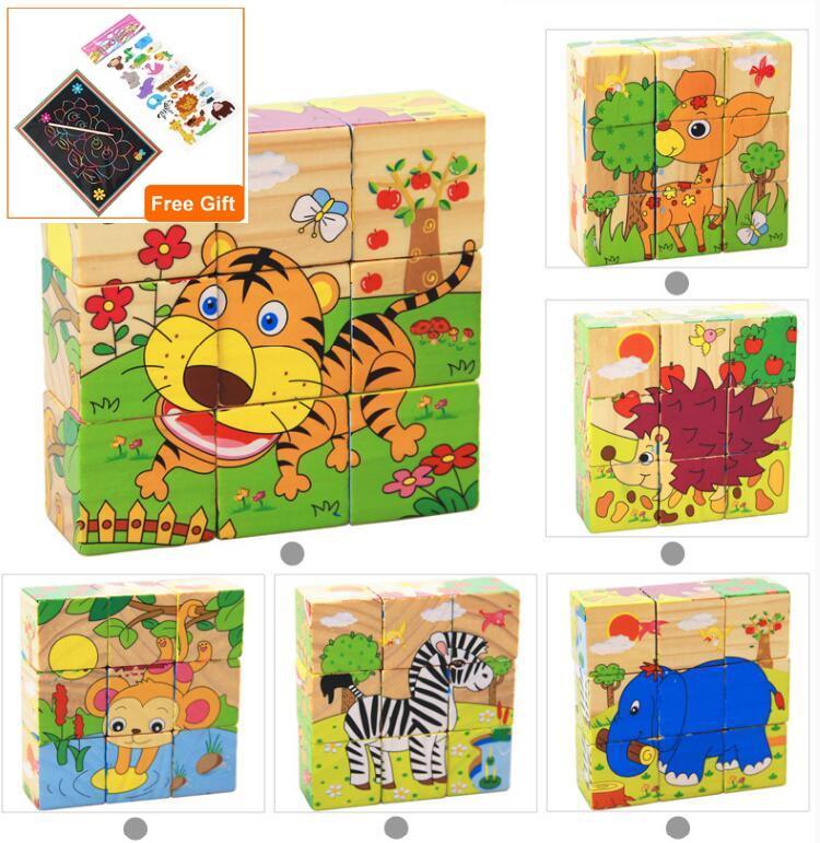 1Set Nine Blocks Six-sided 3D Wooden Cube Puzzle Toys For Children Kids Educational Toys Funny Games