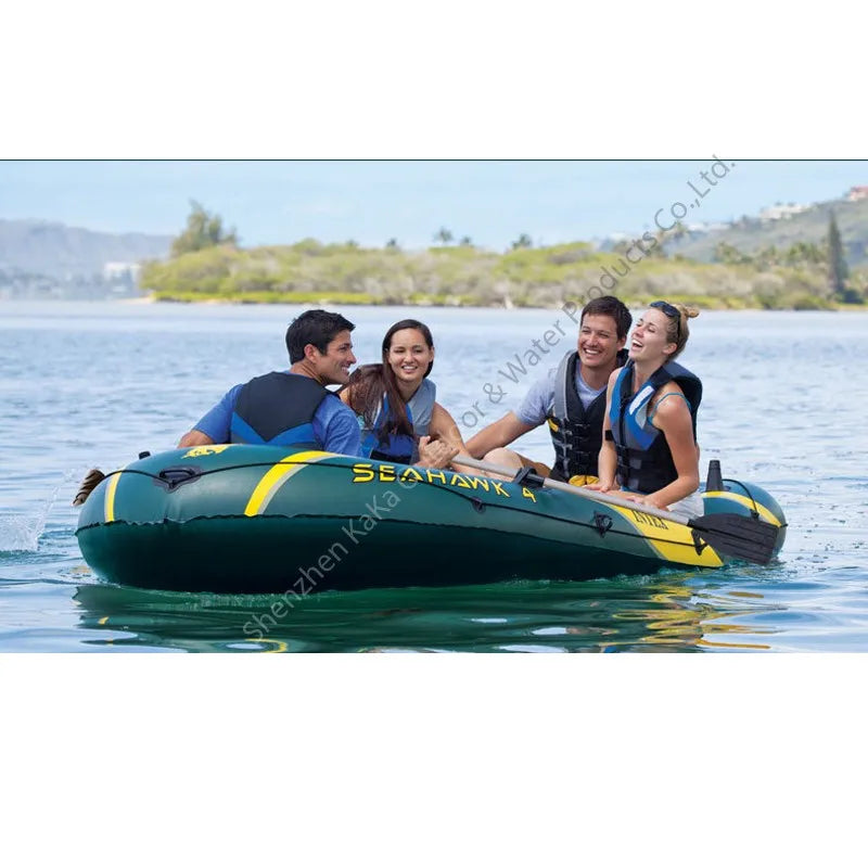 Intex seahawk 4 person 351x145x48cm pvc inflatable boat pvc sport fishing boat 68351 aluminium paddle pump dinghy raft A06007