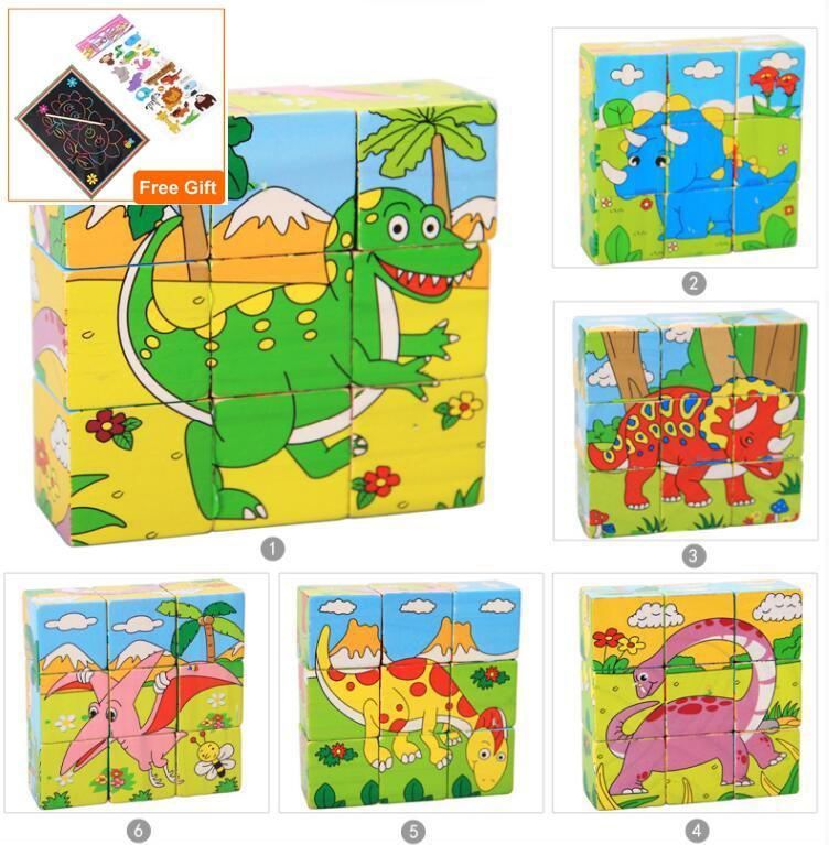 1Set Nine Blocks Six-sided 3D Wooden Cube Puzzle Toys For Children Kids Educational Toys Funny Games