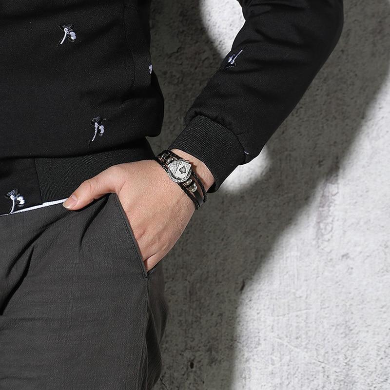 Lucky Vintage Men's Leather Bracelet Playing Cards Charm Multilayer Braided Men and Women Gift