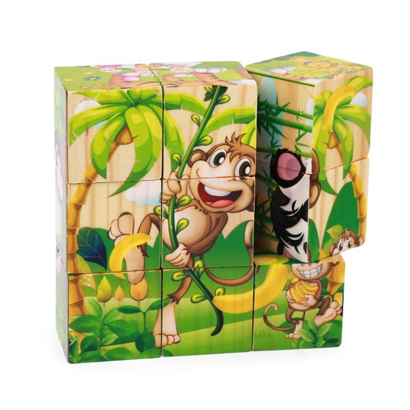 1Set Nine Blocks Six-sided 3D Wooden Cube Puzzle Toys For Children Kids Educational Toys Funny Games