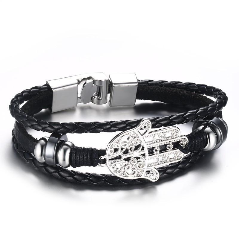 Lucky Vintage Men's Leather Bracelet Playing Cards Charm Multilayer Braided Men and Women Gift