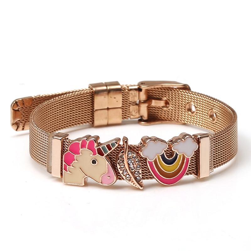 Two-tone Stainless Steel Bracelets For Women Men Golden Love Heart Beaded Ribbon Bracelet & Bangle Gifts