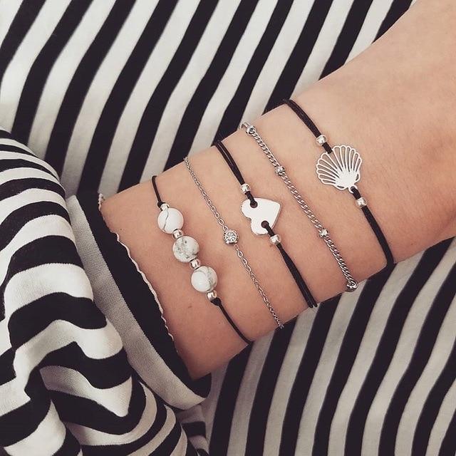 Boho Rose Map Bracelets & Bangles for Women Bohemian Round Charm Bracelet Set Fashion Multilayer Accessories Luxury Jewelry