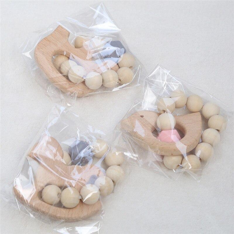 Modern Baby Silicone Wooden Nursing Bracelets Wood Teether Silicone Beads Teething Wood Rattles Toys for Baby