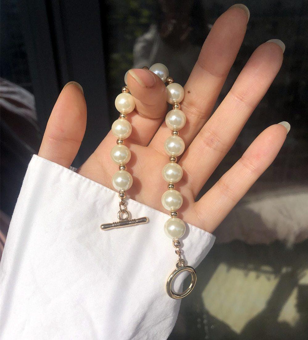 New Handmade Imitation Pearls Gold Metal Link Chain Bracelets for Women Girl Summer Party Luxury Jewelry Gift