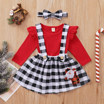 Cute Outfits Autumn Winter Plaid Suspender Christmas Dress Clothing Kids Girls Skirts