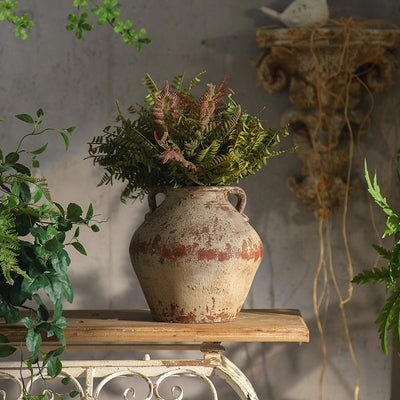 Antique-Style Rustic Vase with Double Handles