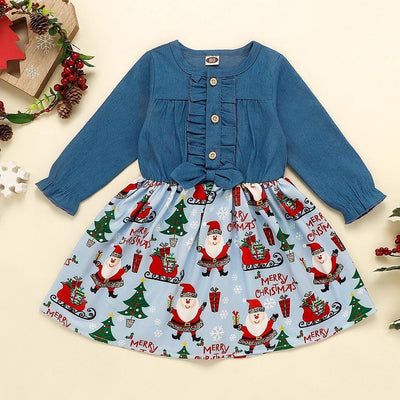 Baby Girls Print Christmas Santa Dress Princess Outfits Long Sleeve Fashion Unique Design Perfect Gift